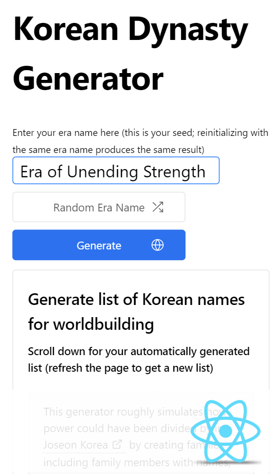 Korean Dynasty Generator screenshot